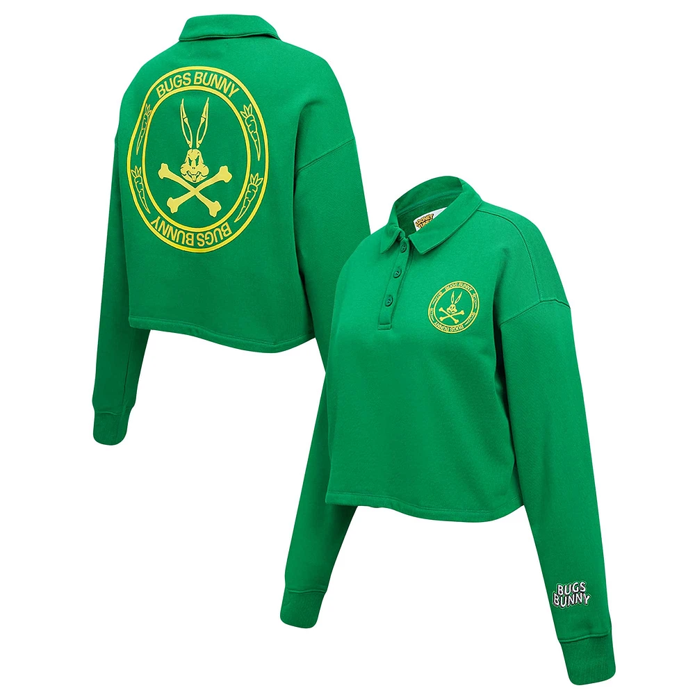 Women's Freeze Max Green Looney Tunes Bugs Bunny Skull Long Sleeve Cropped Polo