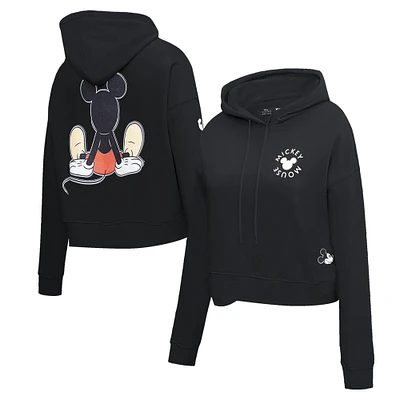 Women's Freeze Max Black Mickey Mouse Happiness Cropped Pullover Hoodie