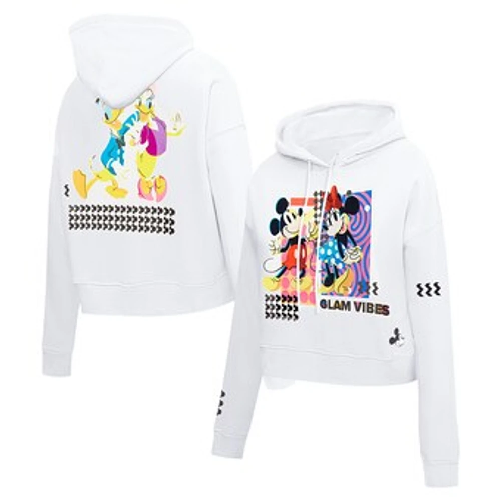 Women's Freeze Max White Mickey & Friends Bold Expression Cropped Pullover Hoodie