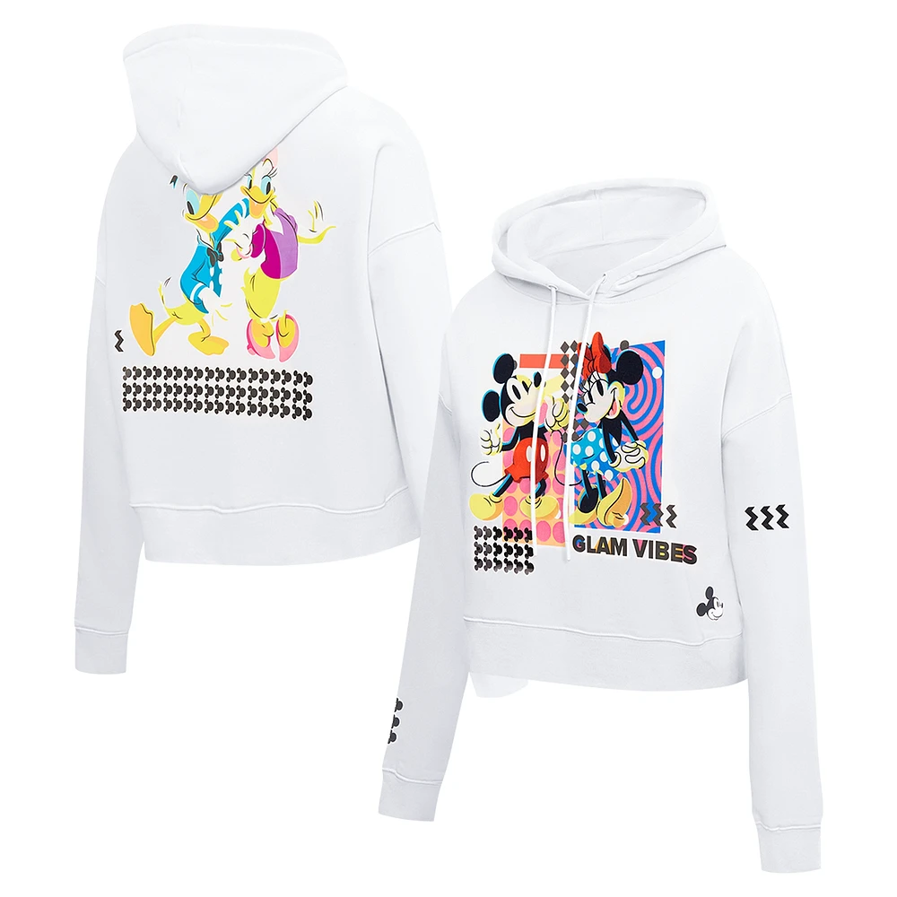 Women's Freeze Max White Mickey & Friends Bold Expression Cropped Pullover Hoodie