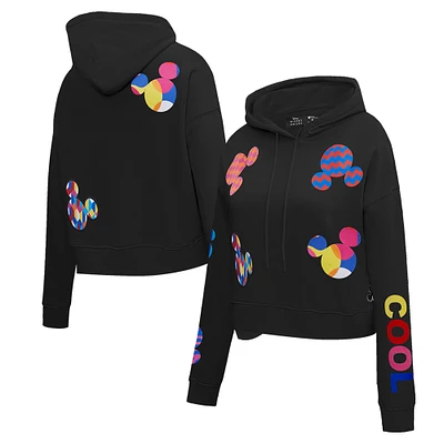Women's Freeze Max Black Mickey Mouse Color Icons Expression Cropped Pullover Hoodie