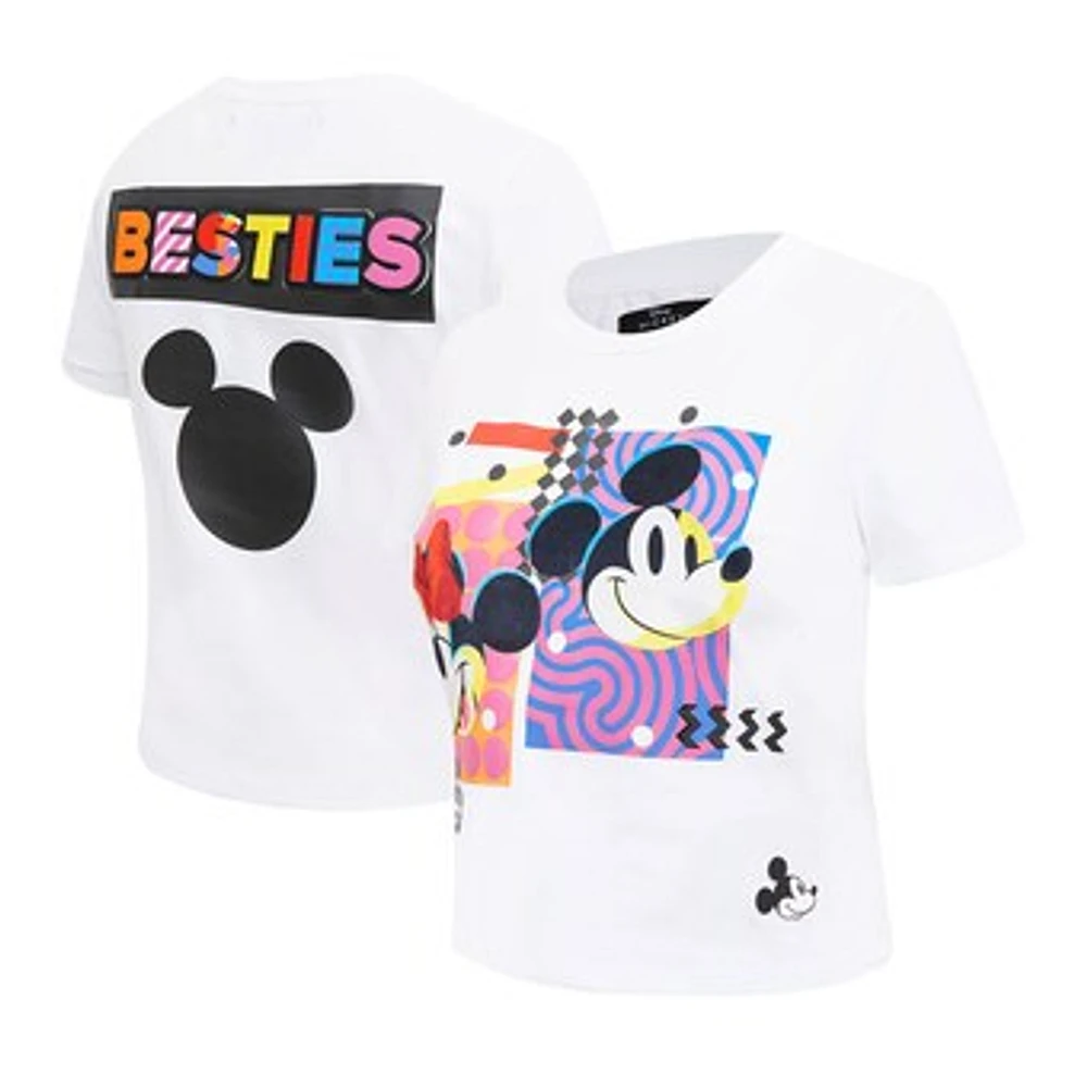 Women's Freeze Max White Mickey & Friends Besties Expression Baby Doll Cropped T-Shirt