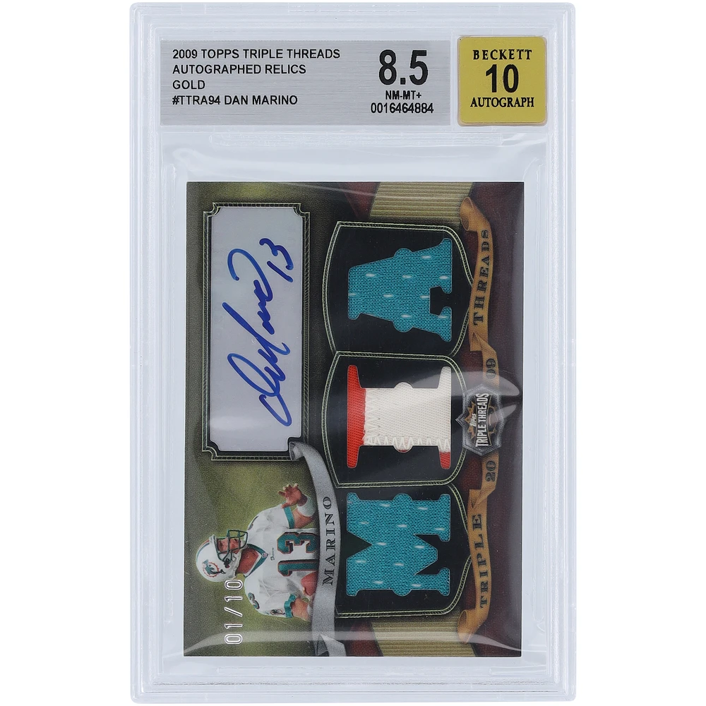 Dan Marino Miami Dolphins Autographed 2009 Topps Triple Threads Triple Relic #TTRA-94 #1/10 BGS Authenticated 8.5/10 Card