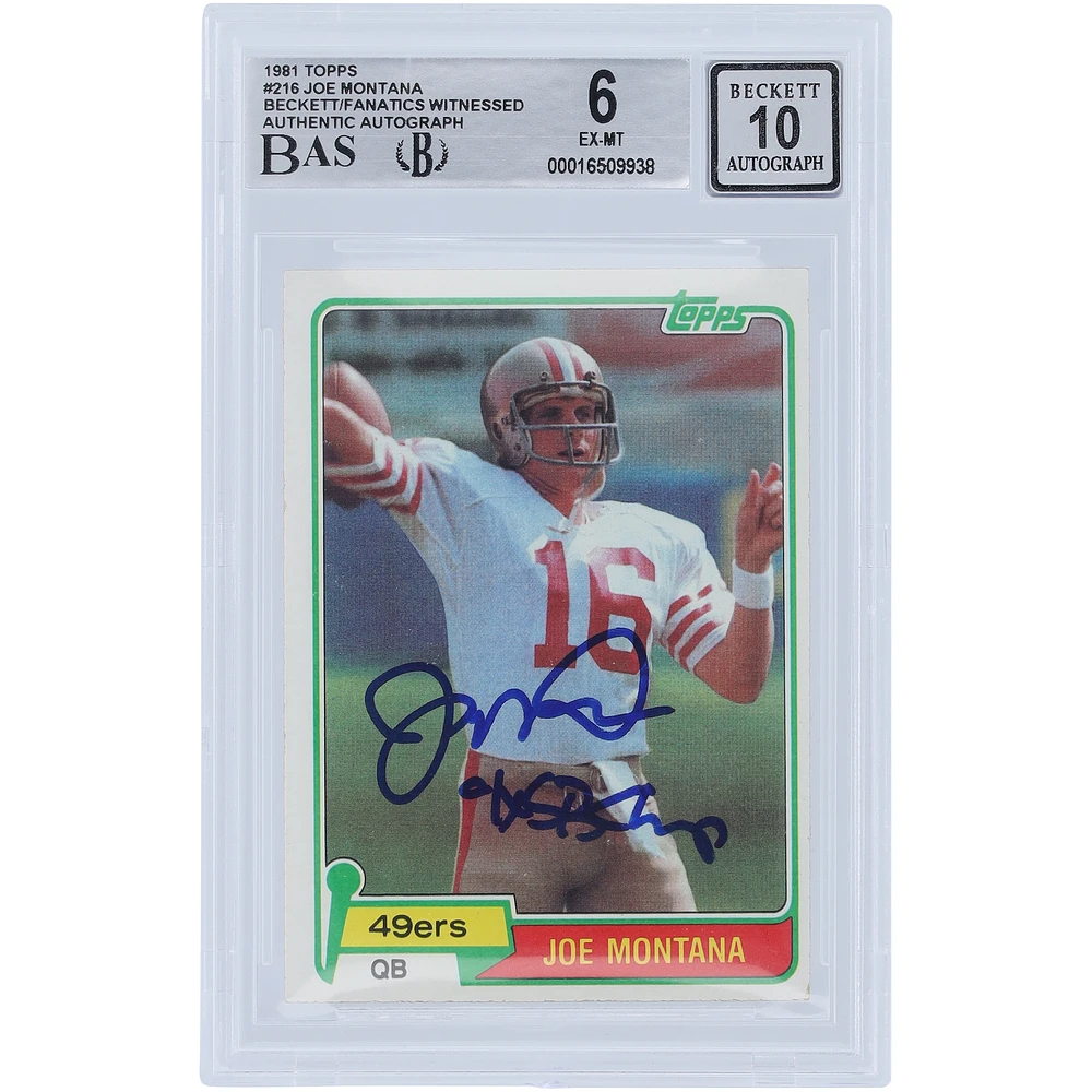 Joe Montana San Francisco 49ers Autographed 1981 Topps #216 Beckett Fanatics Witnessed Authenticated /10 Rookie Card with "4x SB Champ" Inscription