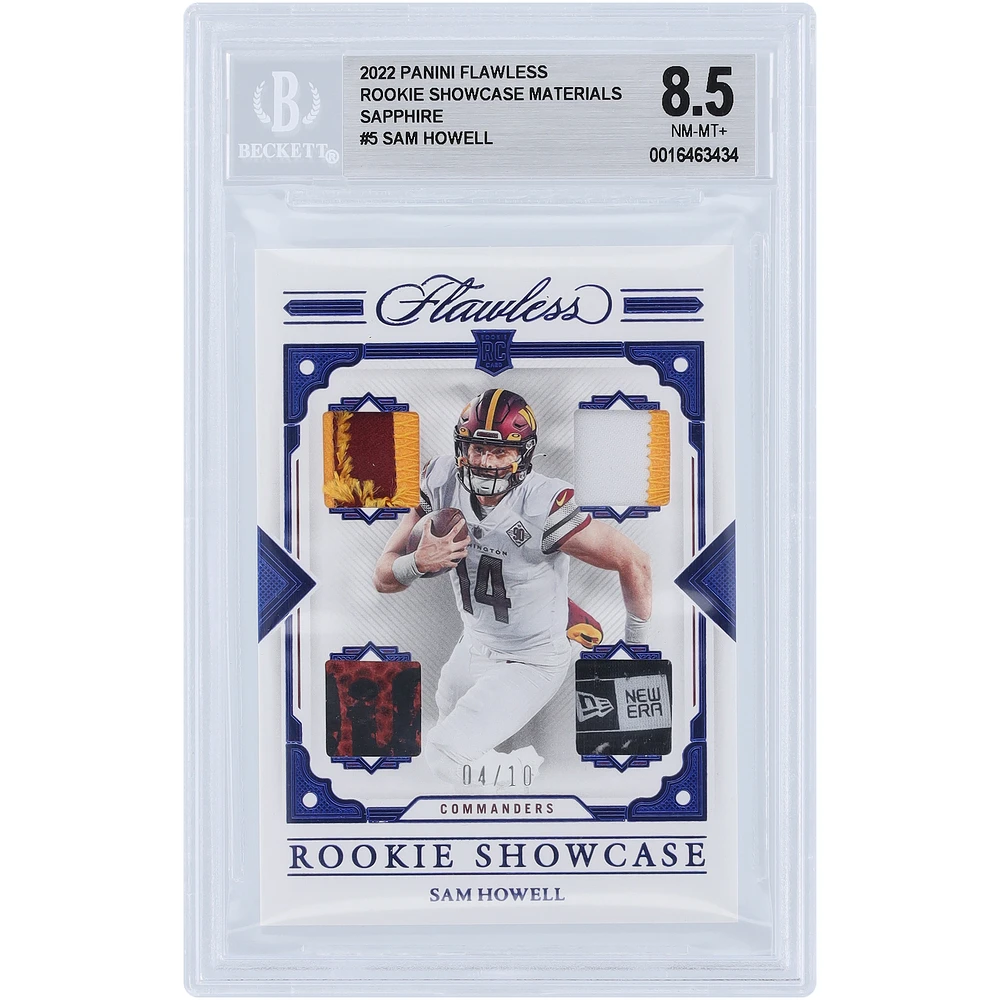 Sam Howell Washington Commanders 2022 Panini Flawless Quad Relic Sapphire #RS-SH #4/10 BGS Authenticated 8.5 Rookie Card