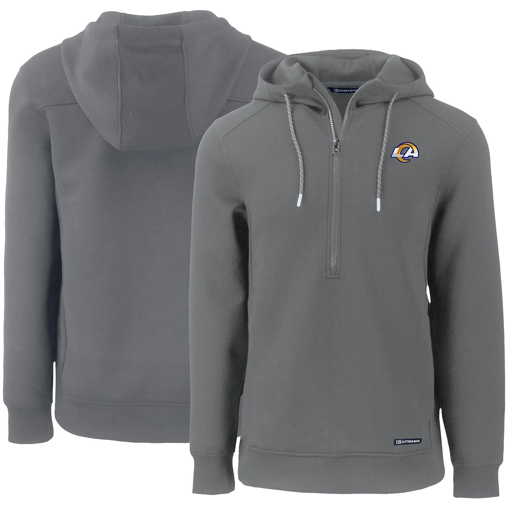 Men's Cutter & Buck Gray Los Angeles Rams Primary Mark Roam Eco Recycled Half-Zip Pullover Hoodie