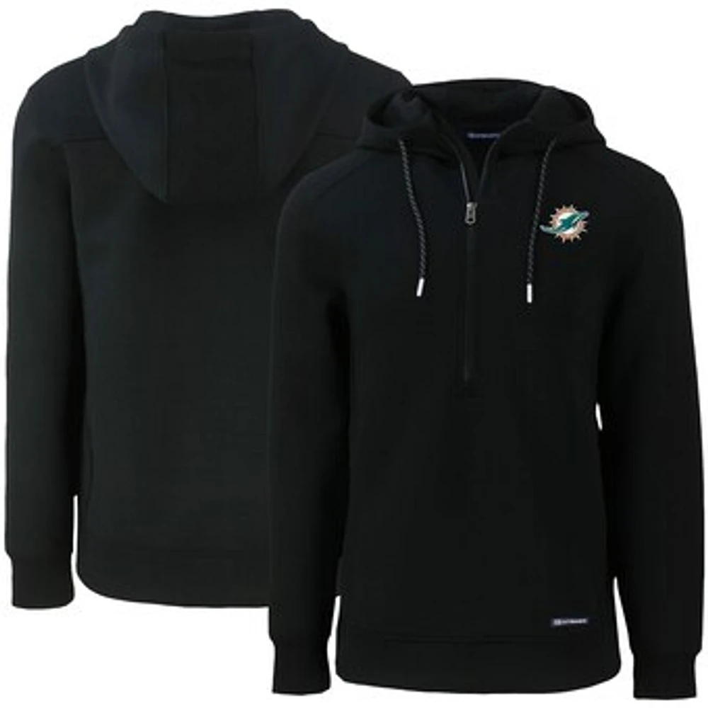 Men's Cutter & Buck Black Miami Dolphins Primary Mark Roam Eco Recycled Half-Zip Pullover Hoodie