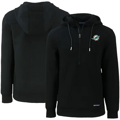 Men's Cutter & Buck Black Miami Dolphins Primary Mark Roam Eco Recycled Half-Zip Pullover Hoodie