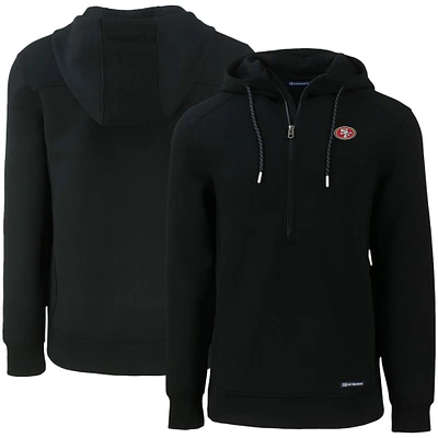 Men's Cutter & Buck Black San Francisco 49ers Primary Mark Roam Eco Recycled Half-Zip Pullover Hoodie
