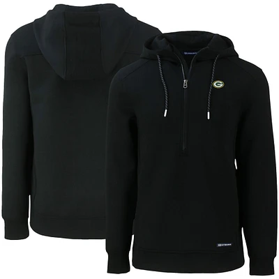 Men's Cutter & Buck Black Green Bay Packers Primary Mark Roam Eco Recycled Half-Zip Pullover Hoodie