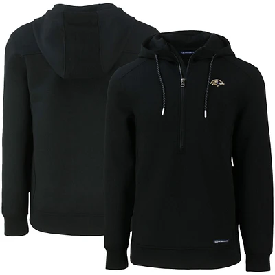 Men's Cutter & Buck Black Baltimore Ravens Primary Mark Roam Eco Recycled Half-Zip Pullover Hoodie