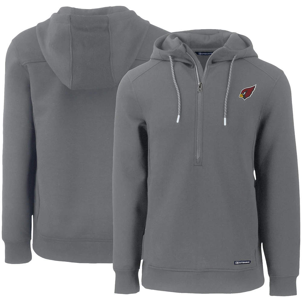 Men's Cutter & Buck Gray Arizona Cardinals Primary Mark Roam Eco Recycled Half-Zip Pullover Hoodie