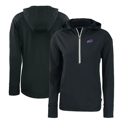 Women's Cutter & Buck Black Buffalo Bills Primary Mark Daybreak Eco Recycled Half-Zip Hoodie