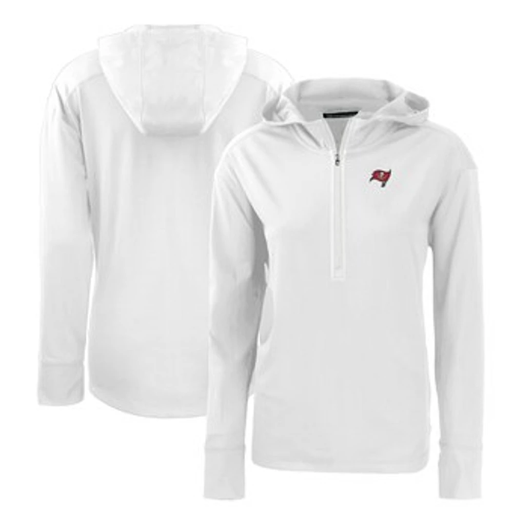 Women's Cutter & Buck White Tampa Bay Buccaneers Primary Mark Daybreak Eco Recycled Half-Zip Hoodie