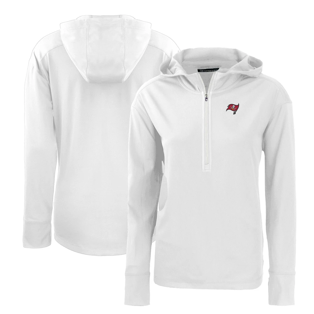 Women's Cutter & Buck White Tampa Bay Buccaneers Primary Mark Daybreak Eco Recycled Half-Zip Hoodie