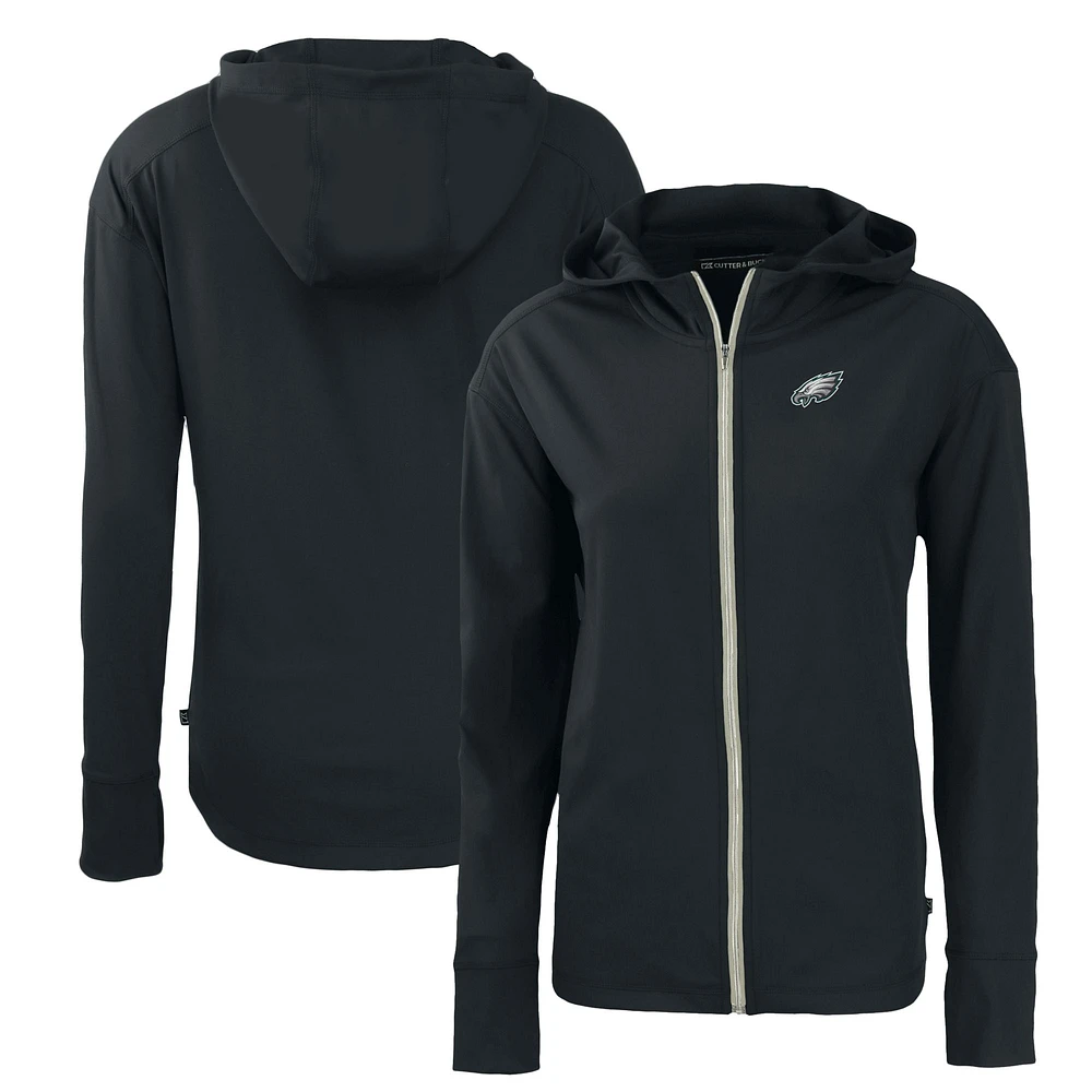 Women's Cutter & Buck Black Philadelphia Eagles Primary Mark Daybreak Eco Recycled Full-Zip Hoodie