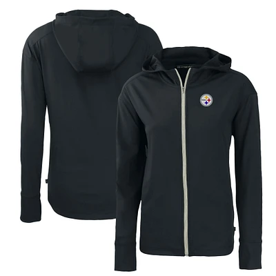 Women's Cutter & Buck Black Pittsburgh Steelers Primary Mark Daybreak Eco Recycled Full-Zip Hoodie