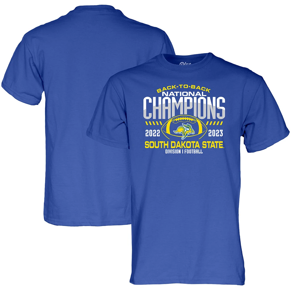 Men's Blue 84 Blue South Dakota State Jackrabbits Back-To-Back FCS Football National Champions T-Shirt