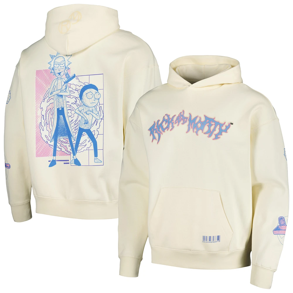Men's Freeze Max Cream Rick And Morty '90s Rave Revival Dropped Shoulder Pullover Hoodie