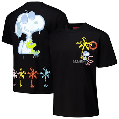Men's Freeze Max Snoopy Black Peanuts Graffiti on Palm Trees Loose T-Shirt