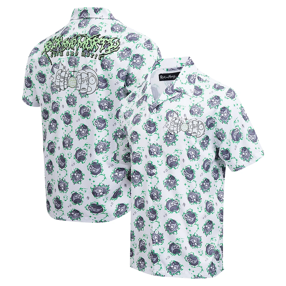 Men's Freeze Max White Rick And Morty 90's Rave Rickvival Showing Brain Button-Up Shirt