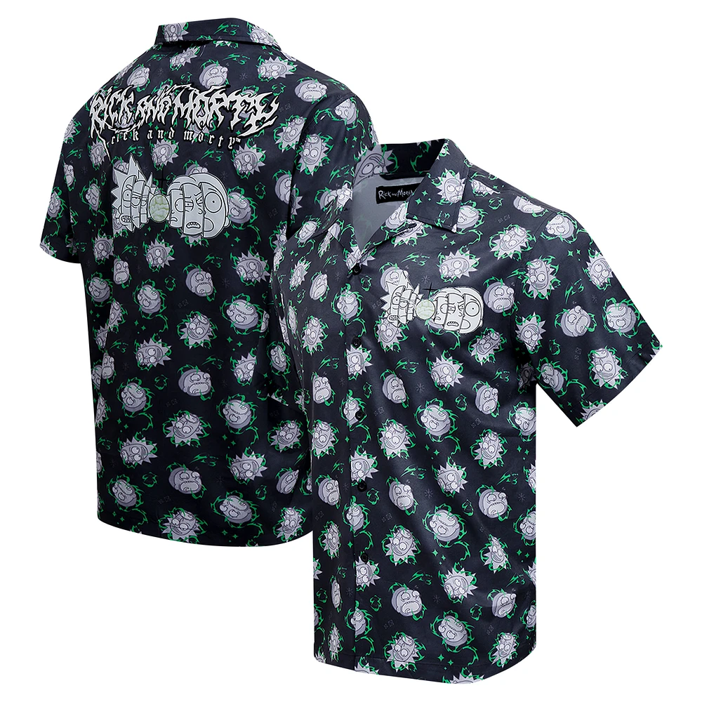 Men's Freeze Max Rick And Morty 90's Rave Rickvival Showing Brain Button-Up Shirt