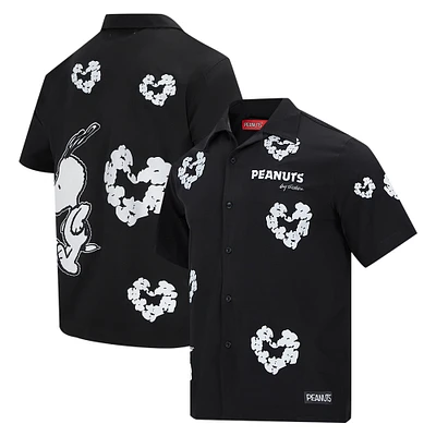 Men's Freeze Max Black Peanuts Snoopy Cotton Heart Button-Up Shirt