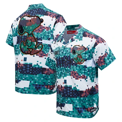 Men's Freeze Max Green Peanuts Snoopy Pixel Camo Button-Up Shirt