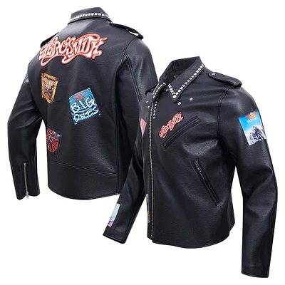 Men's Freeze Max Black Aerosmith Big Ones Graphic Biker Full-Zip Jacket