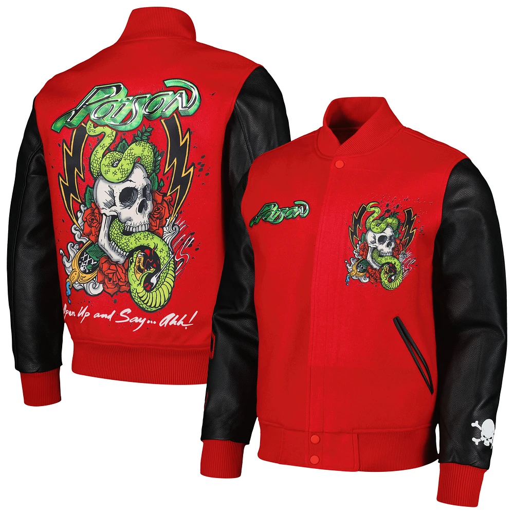Men's Freeze Max Red Poison Open Up And Say Ahh Loose Varsity Full-Zip Jacket