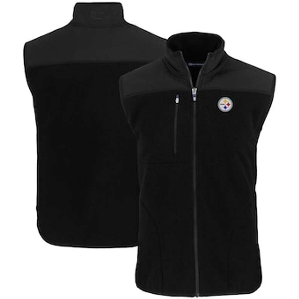 Men's Cutter & Buck Black Pittsburgh Steelers Primary Mark Cascade Eco Sherpa Fleece Full-Zip Vest