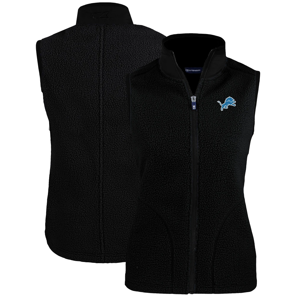Women's Cutter & Buck Black Detroit Lions Primary Mark Cascade Eco Sherpa Fleece Vest