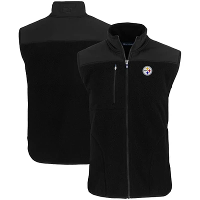 Men's Cutter & Buck Black Pittsburgh Steelers Primary Mark Big Tall Cascade Eco Sherpa Fleece Full-Zip Vest