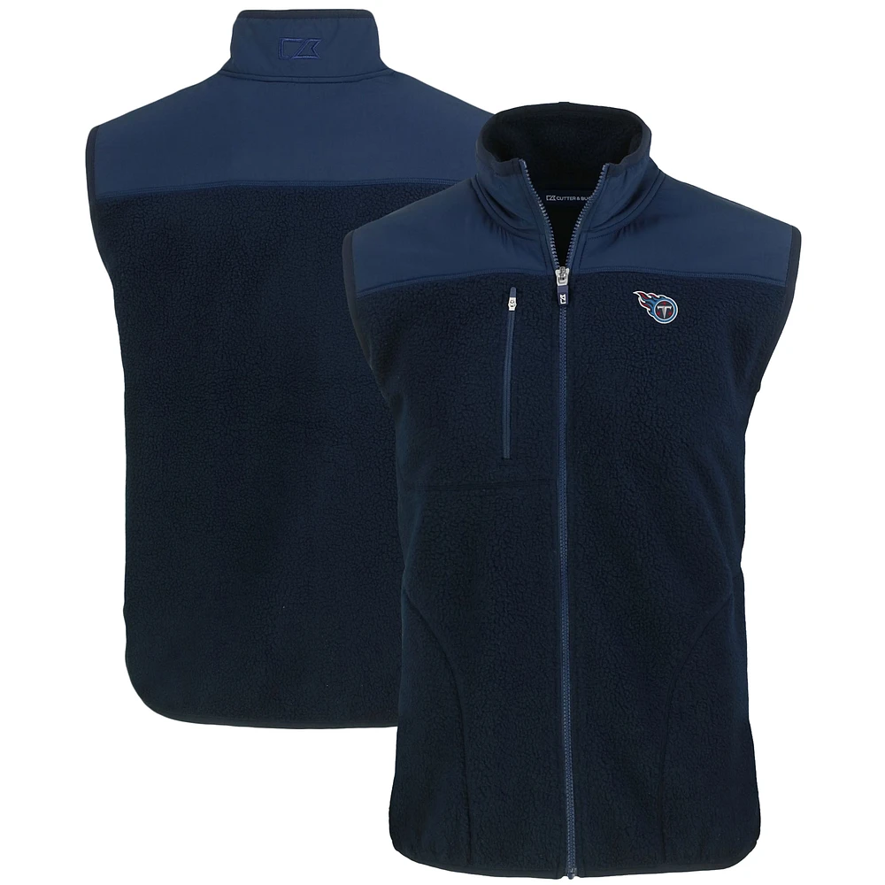 Men's Cutter & Buck Navy Tennessee Titans Primary Mark Big Tall Cascade Eco Sherpa Fleece Full-Zip Vest