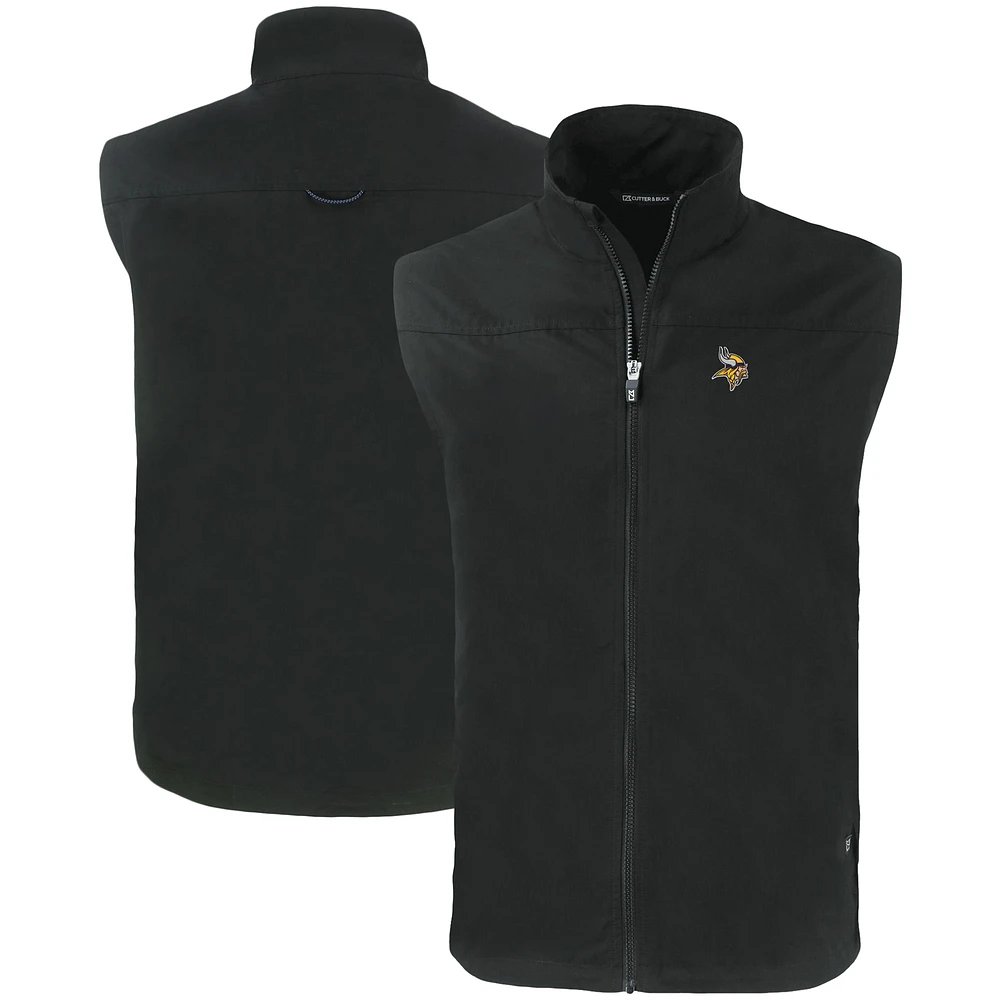Men's Cutter & Buck Black Minnesota Vikings Primary Mark Big Tall Charter Eco Full-Zip Vest