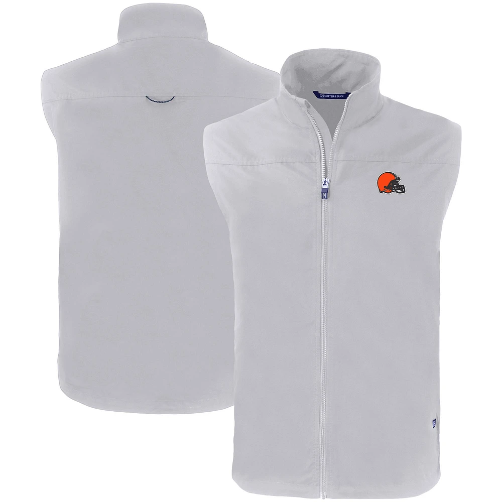 Men's Cutter & Buck Gray Cleveland Browns Primary Mark Eco Recycled Full-Zip Vest