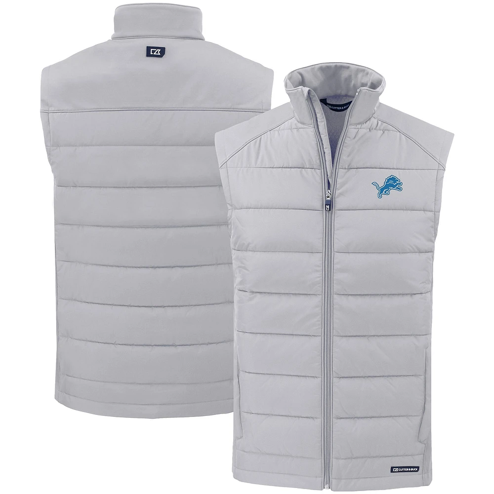 Men's Cutter & Buck Silver Detroit Lions Primary Mark Evoke PrimaLoft Hybrid Eco Softshell Recycled Full-Zip Vest