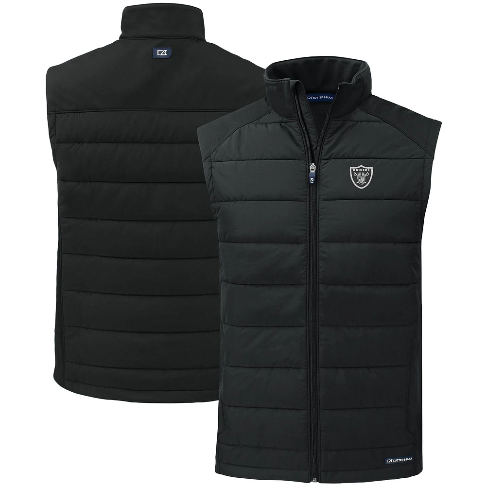 Men's Cutter & Buck Black Las Vegas Raiders Primary Mark Evoke PrimaLoft Hybrid Eco Softshell Recycled Full-Zip Vest