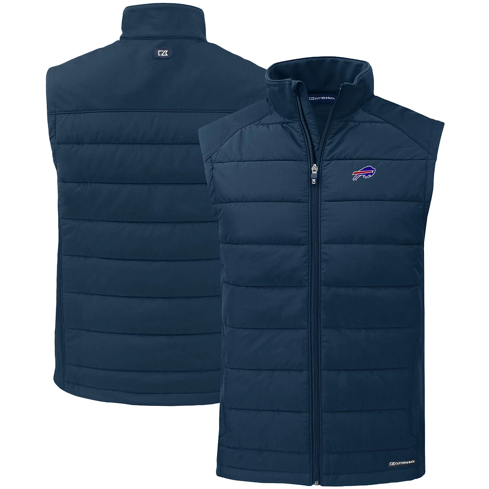 Men's Cutter & Buck Navy Buffalo Bills Primary Mark Evoke PrimaLoft Hybrid Eco Softshell Recycled Full-Zip Vest