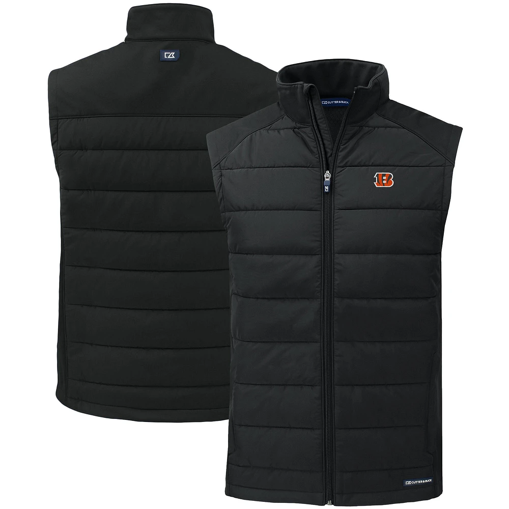 Men's Cutter & Buck Black Cincinnati Bengals Primary Mark Evoke PrimaLoft Hybrid Eco Softshell Recycled Full-Zip Vest