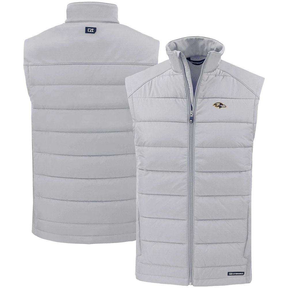 Men's Cutter & Buck Gray Baltimore Ravens Primary Mark Evoke PrimaLoft Hybrid Eco Softshell Recycled Full-Zip Vest