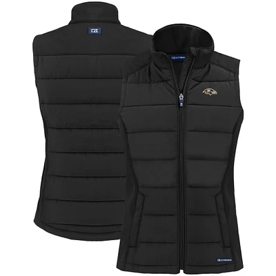 Women's Cutter & Buck Black Baltimore Ravens Primary Mark Evoke PrimaLoft Hybrid Eco Softshell Recycled Full-Zip Vest