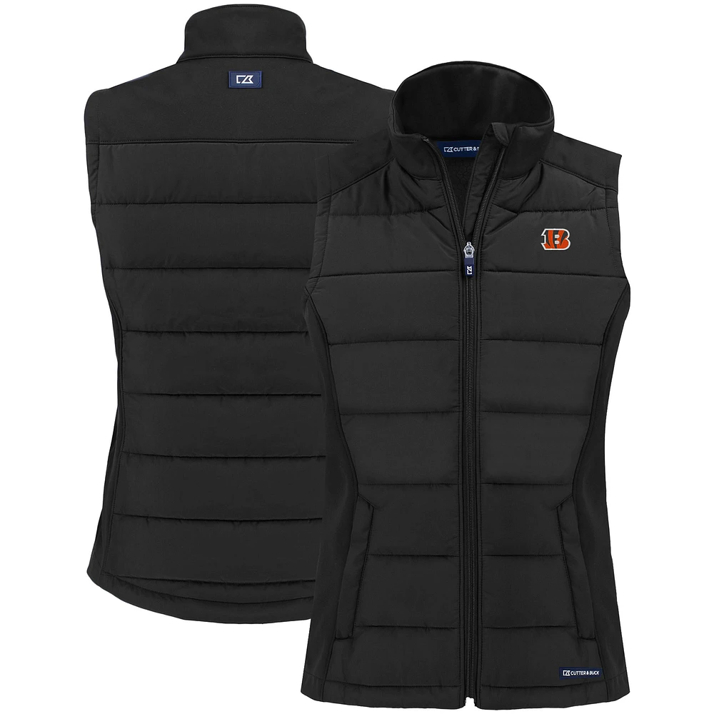 Women's Cutter & Buck Black Cincinnati Bengals Primary Mark Evoke PrimaLoft Hybrid Eco Softshell Recycled Full-Zip Vest