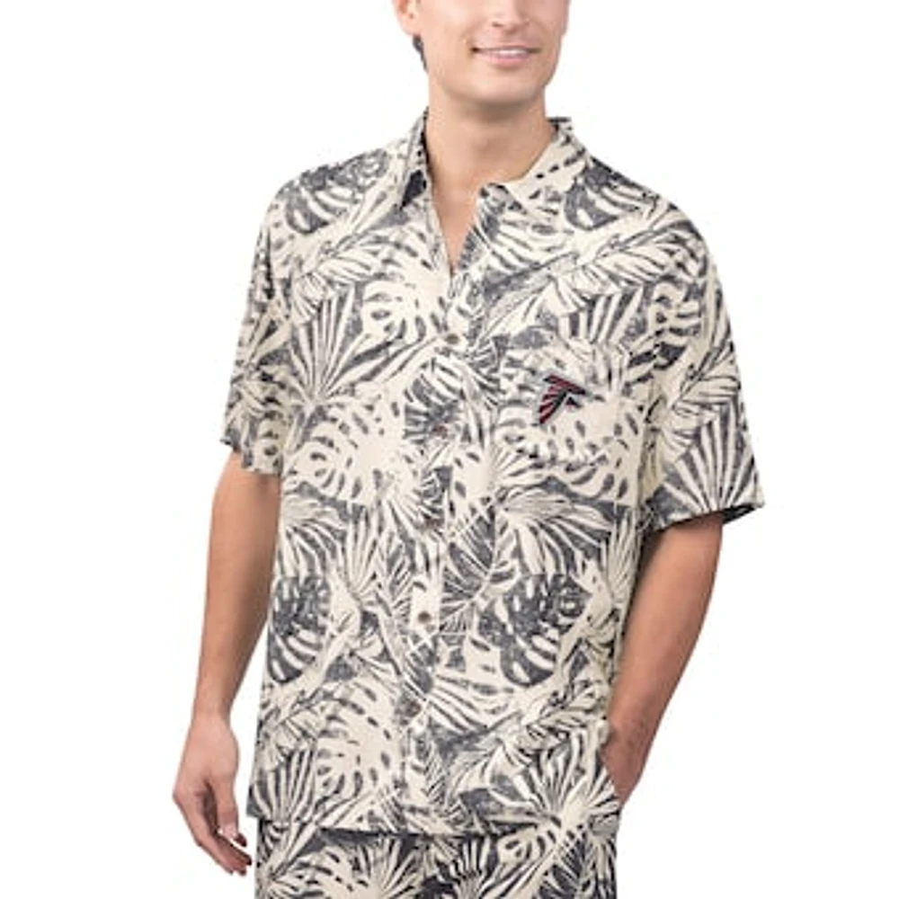 Men's Margaritaville Tan Atlanta Falcons Sand Washed Monstera Print Party Button-Up Shirt