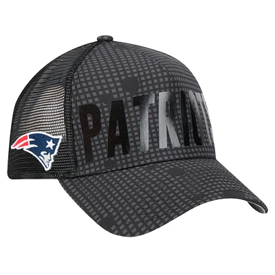 Men's New Era Black New England Patriots Midnight Ink Tonal Text A-Frame Trucker 9FORTY Adjustable Hat