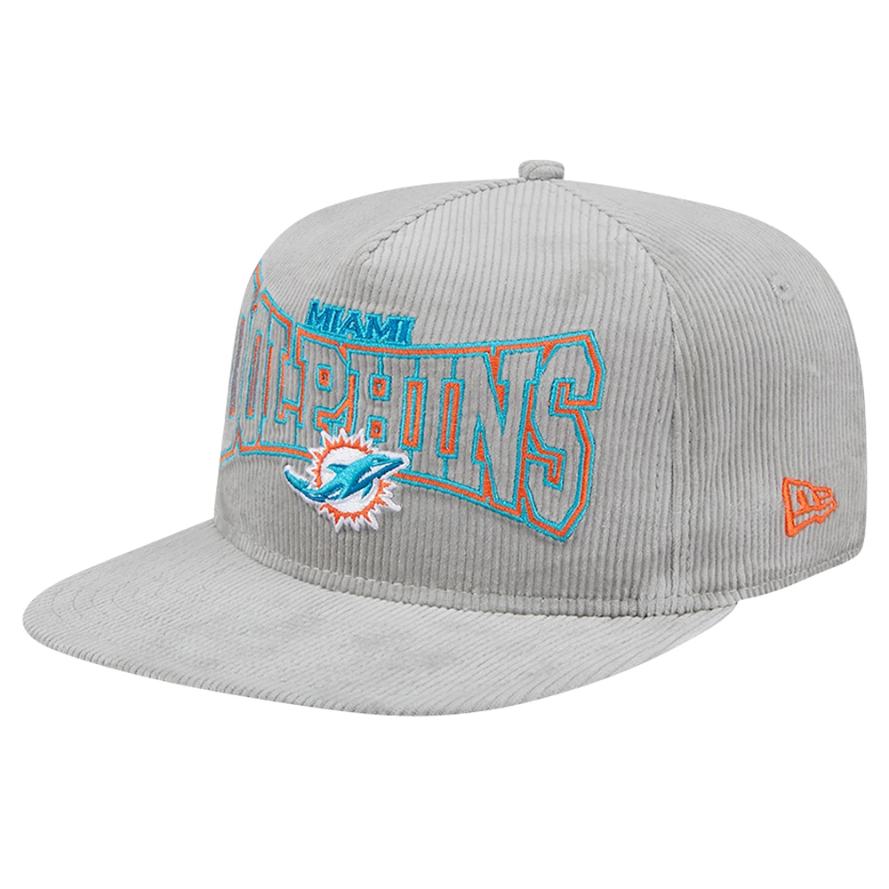Men's New Era Gray Miami Dolphins Corduroy Golfer Adjustable Hat