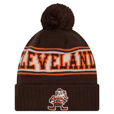 Men's New Era Brown Cleveland Browns Retro Cuffed Knit Hat with Pom