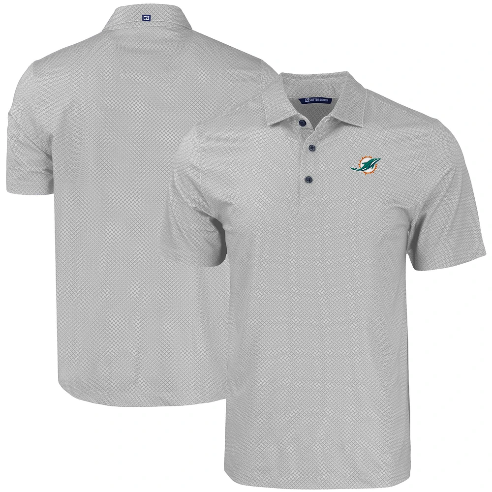 Men's Cutter & Buck Gray Miami Dolphins Pike Eco Tonal Geo Print Stretch Recycled Polo