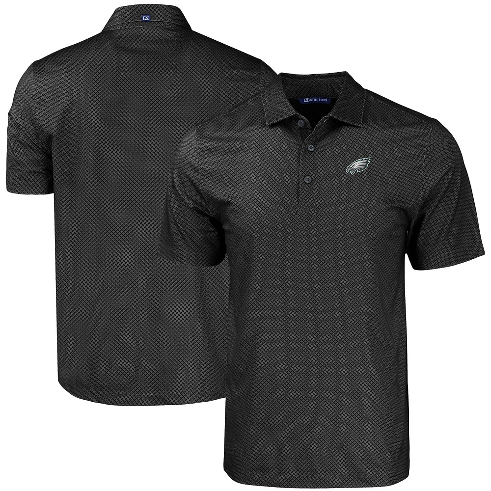 Men's Cutter & Buck Black Philadelphia Eagles Pike Eco Tonal Geo Print Stretch Recycled Polo
