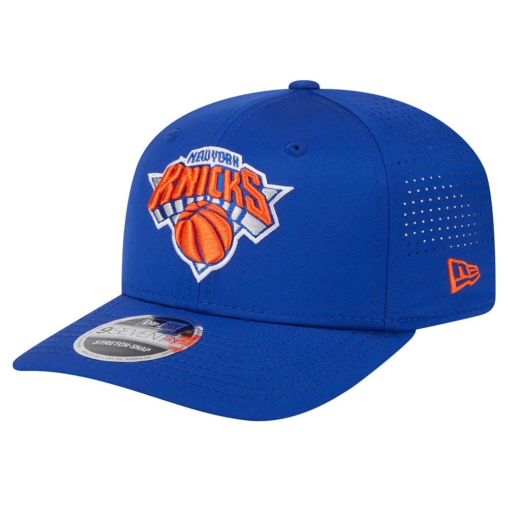 Men's New Era Blue New York Knicks Adventure Perform 9SEVENTY Stretch-Snap Adjustable Hat
